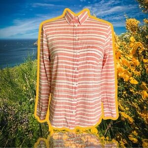 J. Crew Red & White Striped Cotton Gauze Striped Button Up Shirt w/ Pocket Sz S